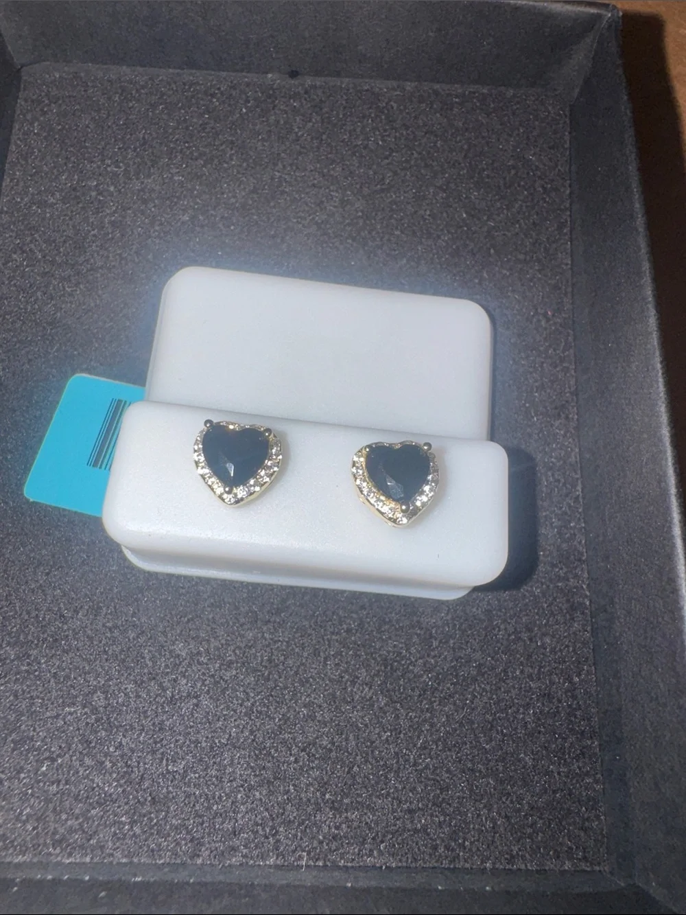 Gold Plated Sterling Silver Heart Earrings w/ Black Onyx & Moissanite